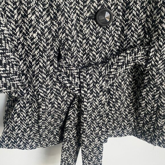 Gilani Black/White Vintage Wool Blend Tweed Poncho Style Belted Jacket Size 10 - Picture 4 of 8